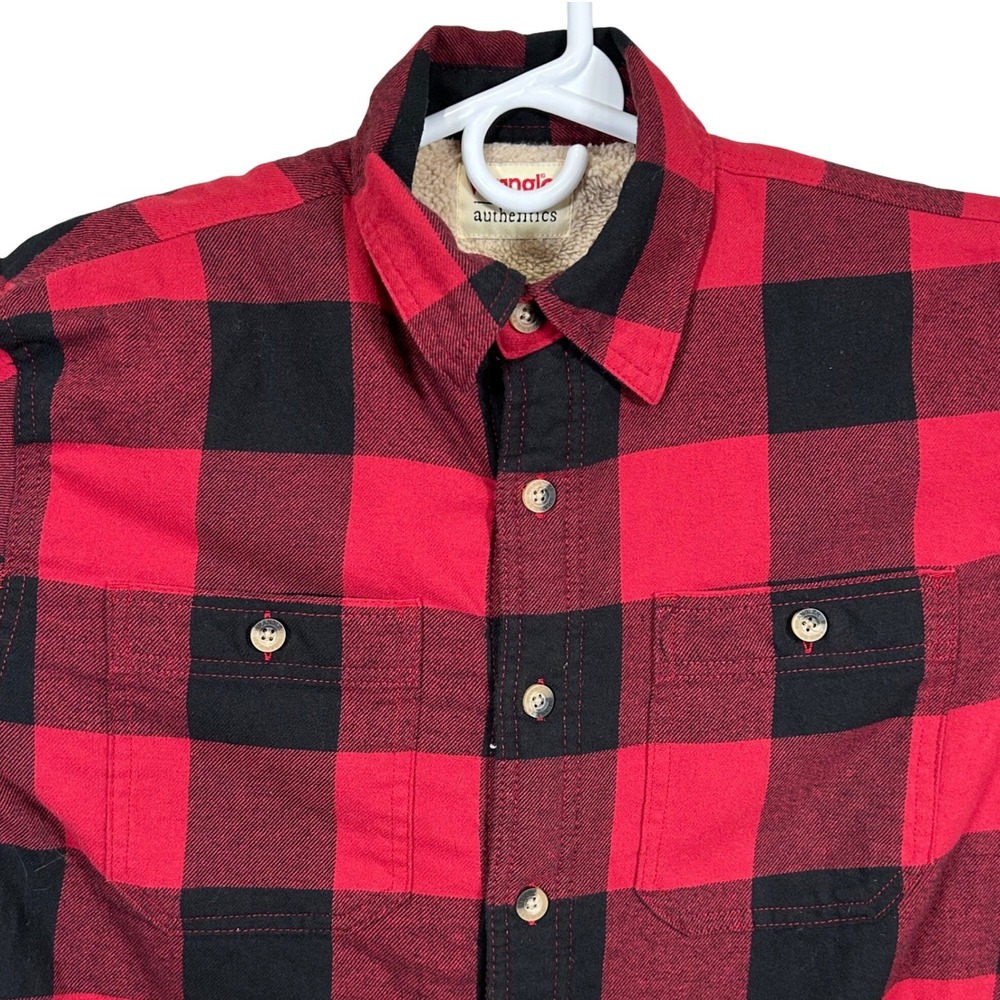Wrangler Authentics Mens Sherpa Lined Flannel Shirt Jacket Red Black Plaid Small